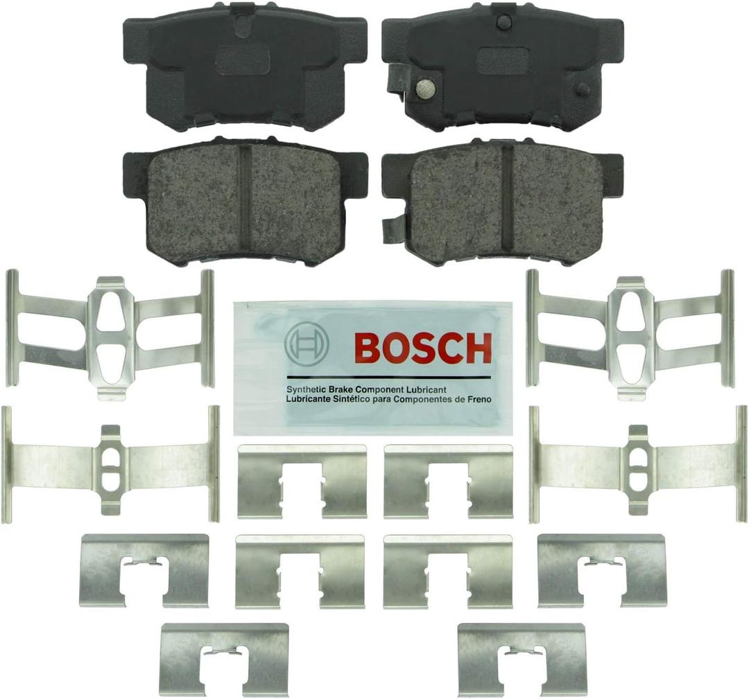 BOSCH BE537H Blue Ceramic Disc Brake Pad Set With Hardware - Compatible With Select Acura CL, CSX, ILX, RSX, TL, TSX, Vigor; Honda Accord, Civic, CR-Z, Prelude, S2000; Suzuki Kizashi, SX4; REAR