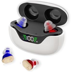 Hearing Aids for Seniors and Adults - Rechargeable Hearing Amplifiers with Noise Canceling Invisible Hearing Aid With Portable Charging Case and Button Volume Control (Multi-color)
