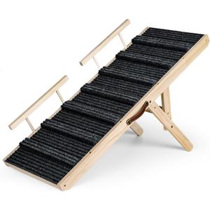 Ciconira Wooden Adjustable Dog Ramp, 39'' Long Portable Pet Stair Ramp with Non-Slip Rug Surface, 5 Adjustable Heights, 16" Extra Wide Folding Dog Car Ramps for SUV, Bed, Couch, Hold up to 165 lbs