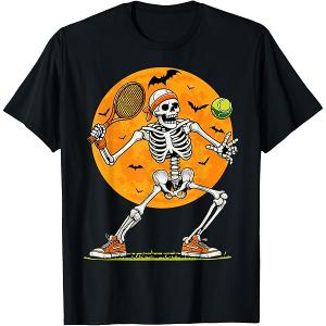Funny Halloween Tennis Skeletons Play Tennis T-Shirt, L