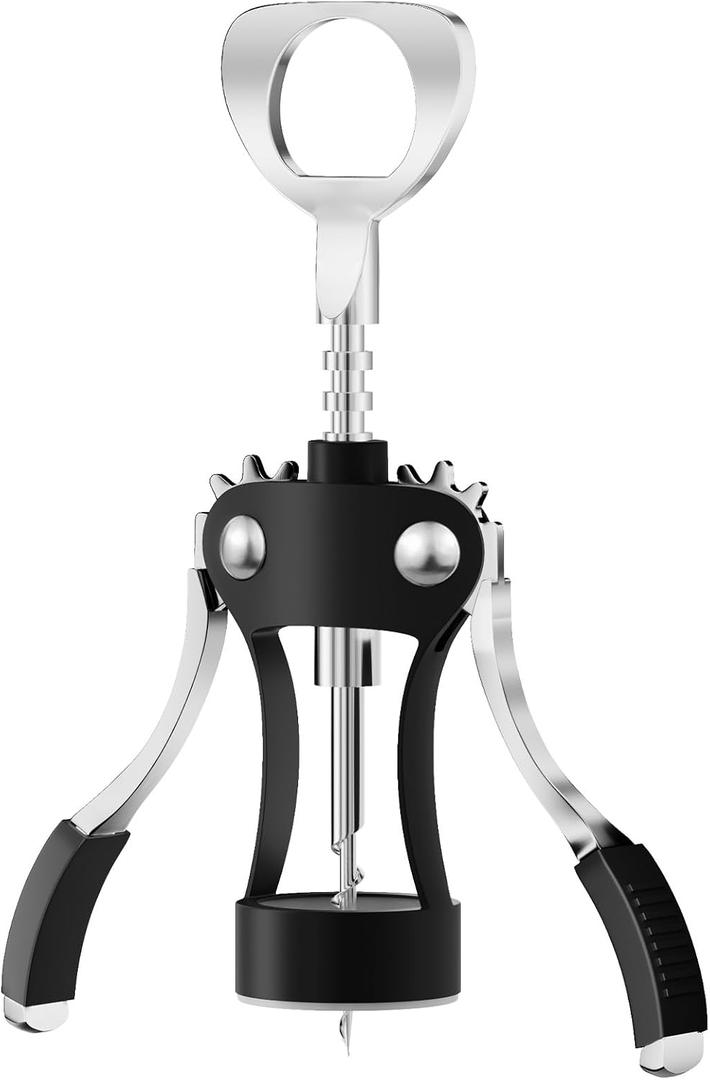 KORCCI Wine Opener, Wine Bottle Opener, Zinc Alloy Wing Corkscrew Heavy Duty, Cork Screw Beer Opener for Bartenders, Multifunctional Bottle Opener for Home Kitchen, Restaurant, Bar, Waiters (Black)