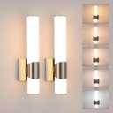 Wall Sconces Set of Two Brushed Nickel 5CCT Dimmable Bathroom Sconce with Acrylic Shade LED Hardwired Wall Light Fixtures for Bathroom Living Room Bedroom Hallway, 2 Packs