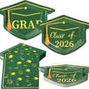 2 x Green Graduation Plates and Napkins 2026, 50 9.3" Mortarboard Shaped Class of 2026 Plates & 50 Grad Napkins - Green and Gold Graduation Decorations 2026