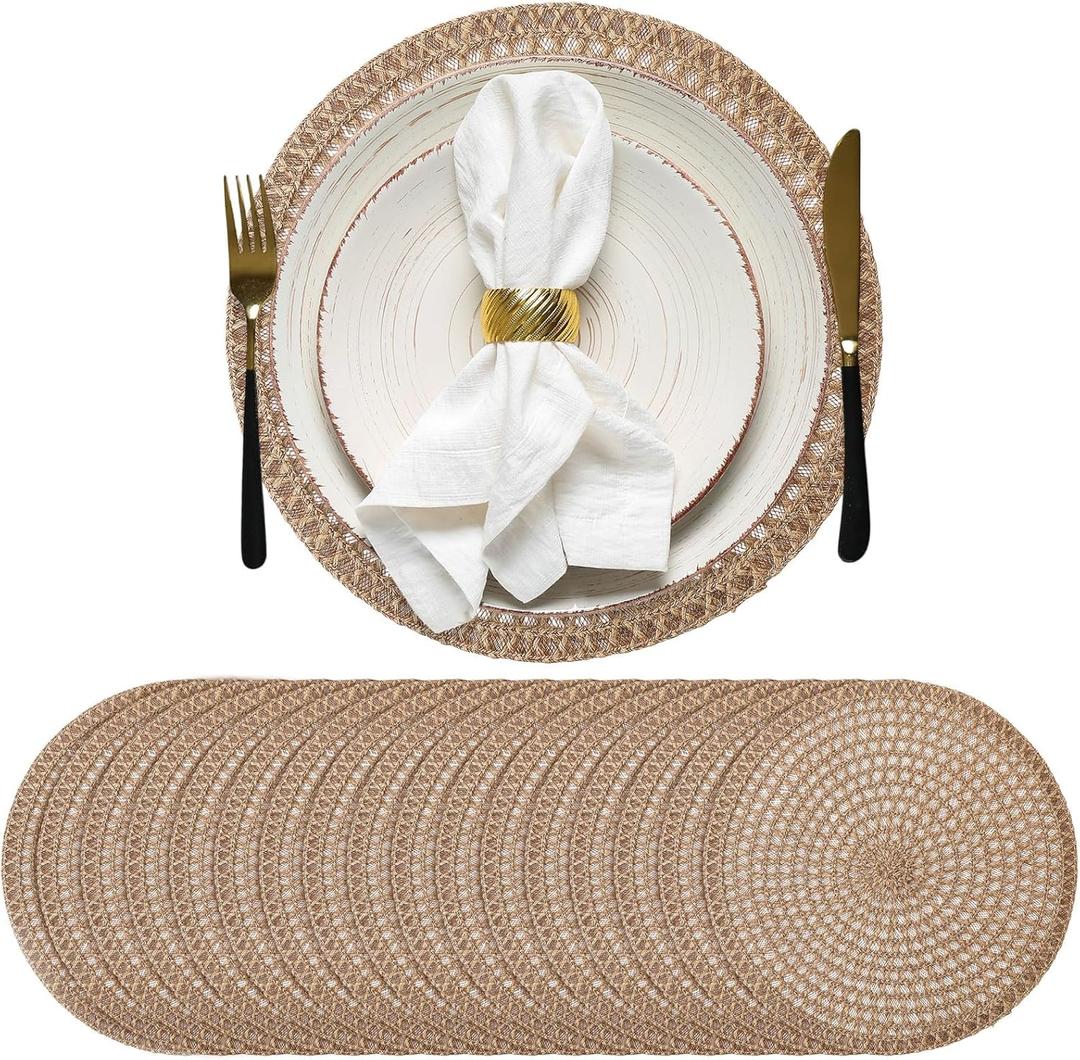 24 Pcs 12 Inch Round Burlap Placemat Boho Jute Woven Charger Rustic Vintage Brown Heat Resistant Dining Table Mat for Home Wedding Craft Farmhouse Outdoor Birthday Bridal Party Decoration