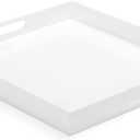 White Acrylic Large Ottoman Tray with Handles 18"x18"x2" Spill Proof Serving Tray Rubber Boot Organizer Tray Decorative for Living Room Bedroom Kitchen Entryway Coffee Table Countertop