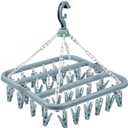 Clothes Drying Hanger with 32 Clips and Drip Foldable Hanging Rack (Light Blue)