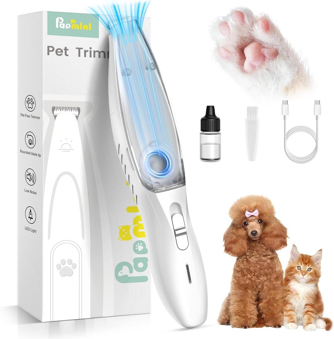 Vacuum Dog Paw Trimmer, Low Noise Paw Trimmers for Dog's Feet with Hair-Suction, Safety Cordless Electric Dog Clippers for Grooming, Rechargeable Cat Shaver for Paws, Ears, Face (White)