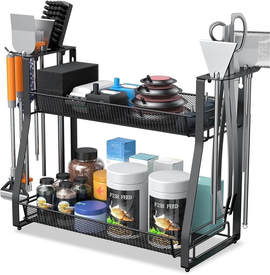 Pawfly Aquarium Tool Organizer, Detachable Metal Fish Tank Accessory Organizer, Aqua scaping Tool Storage Rack for Terrariums, Shrimp Tanks & Planted Tanks, Fish Tank Maintenance Tool Holder Shelf