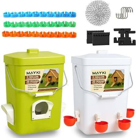 Tgeyd No-Waste Chicken Feeder & Waterer Set, 3 Gallon Automatic Waterer and 15 lb Hanging Feeder for Backyard Chickens, Modern Farmhouse Chicken Coop Essentials