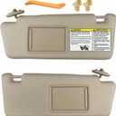 Pair Sun Visor with Clips Compatible with 2005-2015 Toyota Tacoma, Driver & Passenger Side Sunvisor (Beige Color) Slide Extension & Mirror, Non-Illuminated, Replaces 74320-04181-B1 74310-35C00-B0