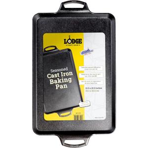 Lodge Seasoned Cast Iron Baking Pan - 15.5 Inches x 10.5 Inches - Heavy-Duty Rectangular Iron Bakeware with Dual Handles - Pre-Seasoned Oven Pan - Nonstick Baking Tray