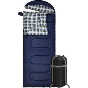 REDCAMP Flannel Sleeping Bag for Adults, Comfortable Cotton Envelope Sleeping Bags for Camping, Backpacking, Hiking, with Detachable Hood&Compression Sack, Blue/Red/Grey/Black (2lbs Filling)