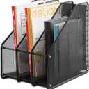 deli Mesh Magazine File Holder, Desk Organizer File Folder Document Rack for Office Organization and Storage, 3 Vertical Compartments, Black