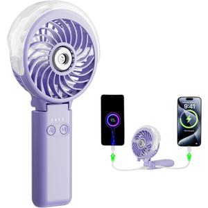 HandFan 5200mAh Upgraded Portable Misting Fan, Rechargeable Handheld Mister Fan, Spray Water Mist Fans, Mini Cooling AC Ice Fans for Beach Travel Concerts, Gifts for Women(Light Purple)