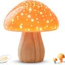 BOHON Mushroom Lamp, Ceramic Bedside Table Lamp for Bedroom Nightstand, Retro Vintage Orange Night Light, Small Aesthetic Lamp for Living Room Desk Home Decor, LED Bulb Included, Orange