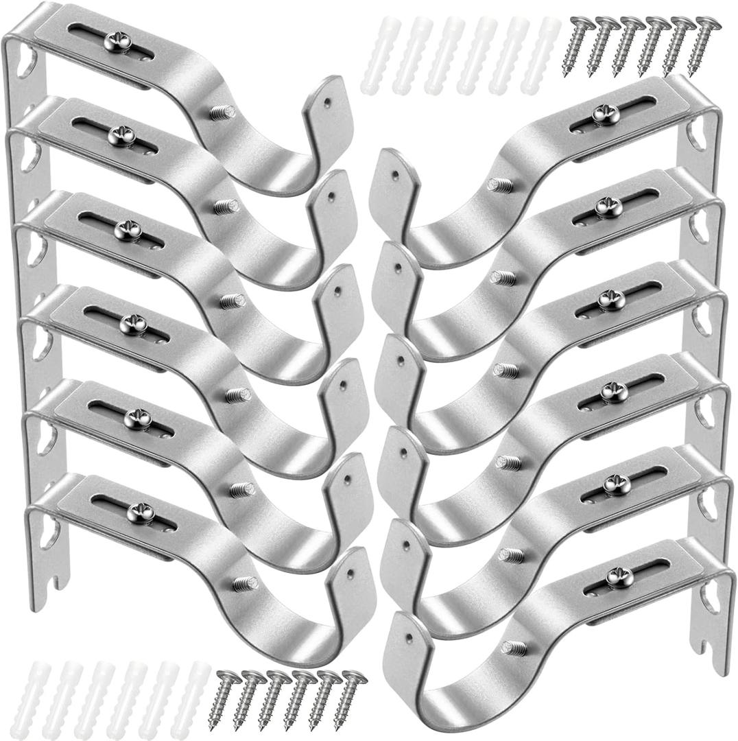 Frienda 12 Pcs Curtain Rod Brackets Adjustable Holder Wall for 1 Inch Diameter Curtain Rod General Bracket Hooks with Screws (Matt Silver) Frienda 12 Pcs Curtain Rod Brackets Adjustable Holder Wall for 1 Inch Diameter Curtain Rod General Bracket Hooks with Screws (Matt Silver)