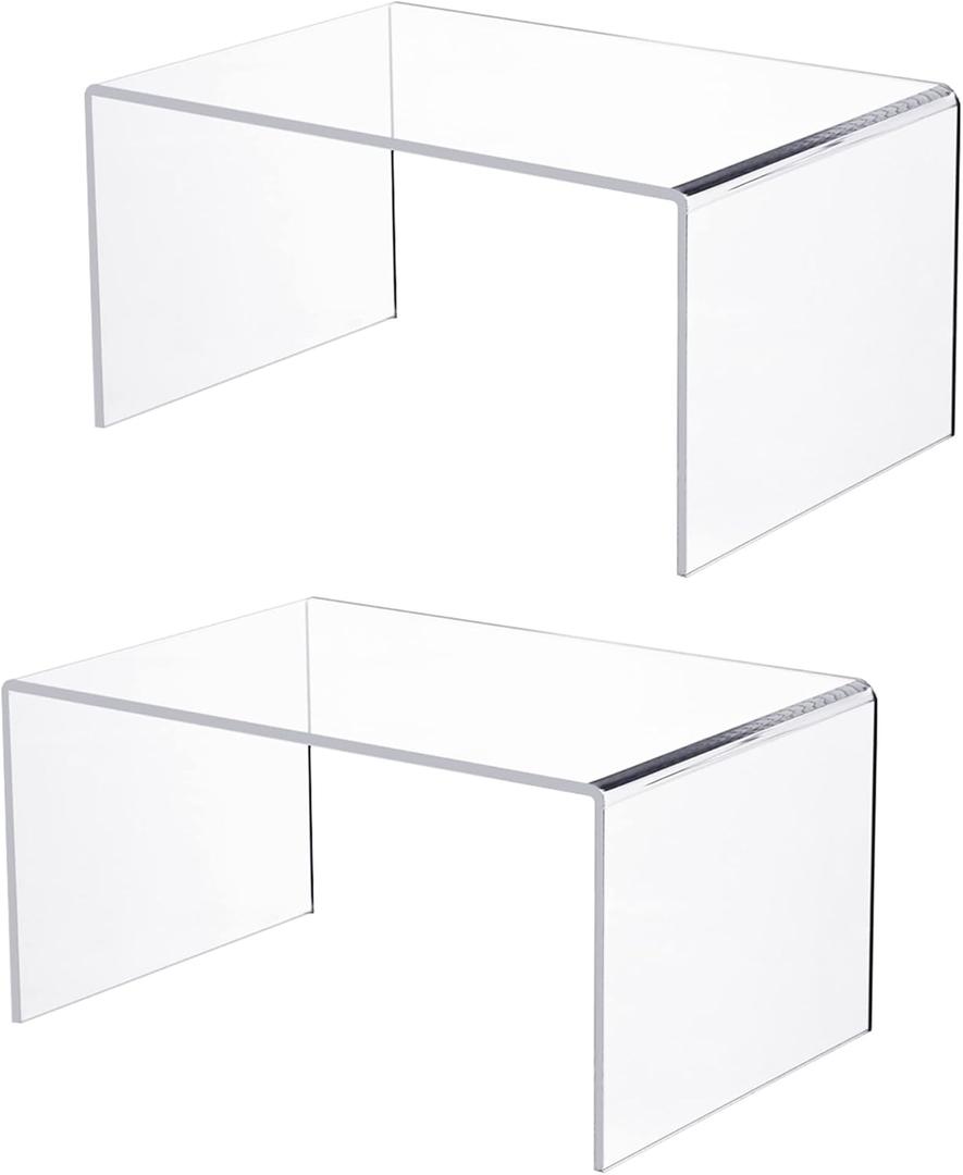 2 PC of 12'' Extra Large 5mm Thickness Clear Acrylic Risers, Acrylic Display Risers Shelf Showcase Fixtures for Jewelry, Display Stand for Amiibo Funko POP Figures, Cupcakes, Food Display, Cabinet- (12''x7.75''x6'', 2 sets