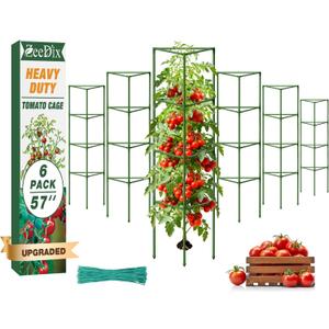 [Upgraded] ZeeDix 6 Pack Heavy Duty Tomato Cages for Garden, 57 Inch Foldable Plant Trellis Support Stakes for Heavy Climbing Plants, Adjustable Tomato Cage for Indoor Pots & Raised Garden Bed Outdoor