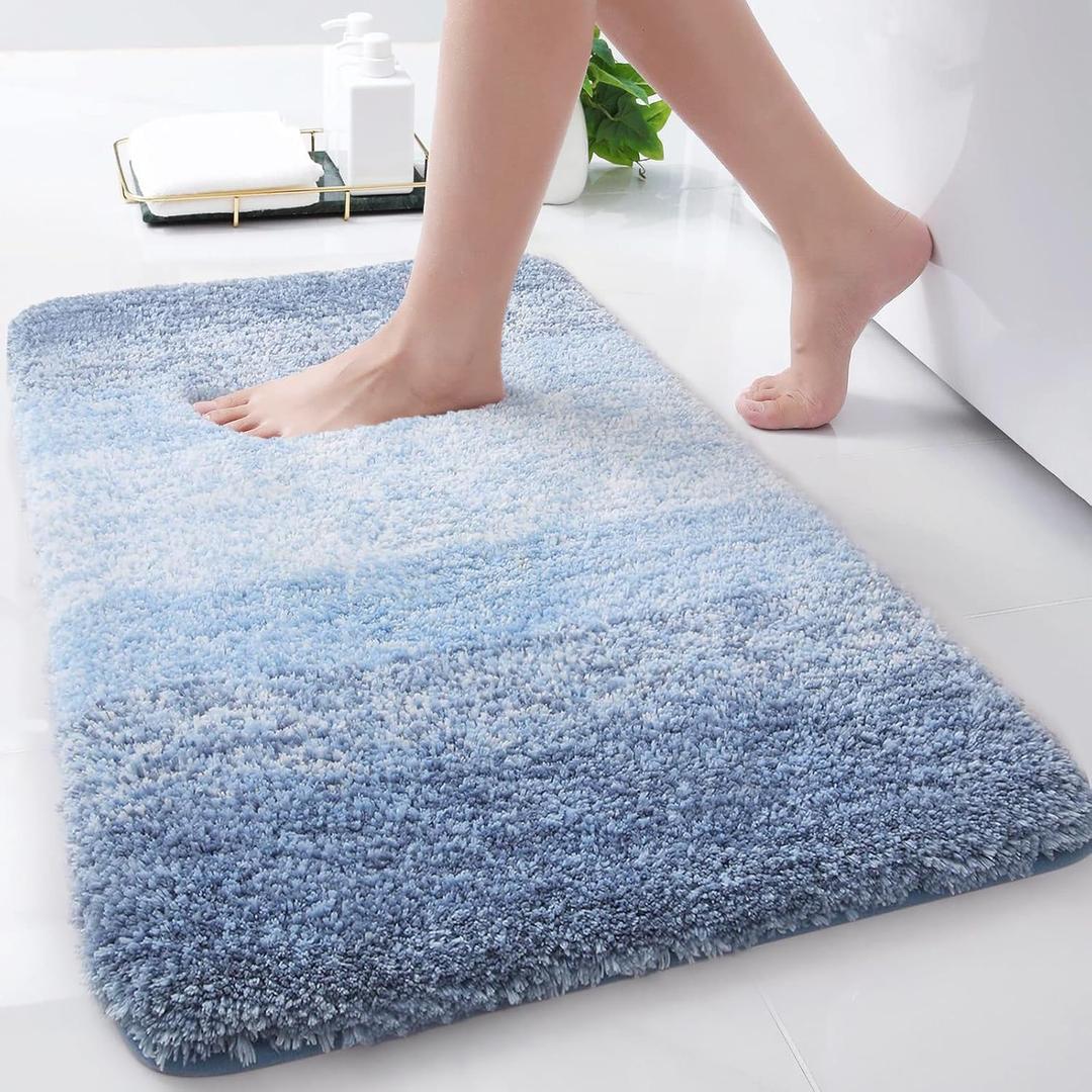 Arotive Microfiber Bathroom Rugs, Shaggy Soft and Absorbent Bath Rug, Non-Slip, Thick Plush Machine Washable Dry Bath Mats for Bathroom, Tub and Shower, 24x16, Light Blue, Rectangular