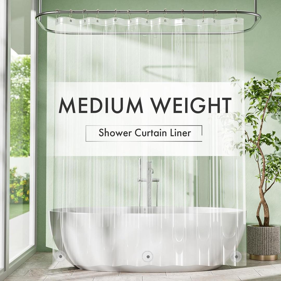 Amazer Extra Long Shower Curtain Liner, 72 x 96 Clear Plastic Shower Liner PEVA Waterproof Medium Weight Shower Curtains for Bathroom with Magnets and Grommets