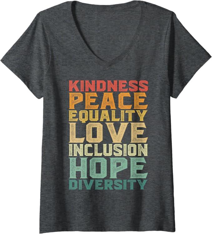 Womens Peace Love Diversity Inclusion Equality Black History Month V-Neck T-Shirt size S