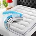 Premium Dual Layer 4 Inch Memory Foam Mattress Topper, 2 Inch Gel Memory Foam and 2 Inch Pillow Top Mattress Pad Cover for Back Pain, Extra Thick Comfort SupportKing 78"x80" (White)