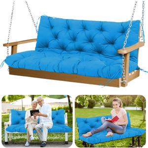 Porch Swing Cushions 5" Thicken Waterproof Outdoor Swing Cushions 3 Seater Replacement with Backrest and Ties Patio Swing Cushion for Outdoor Furniture Bench Backyard Lawn Garden(Peacock Blue)