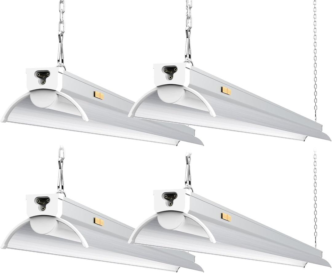 JESLED 4FT LED Shop Light 12000LM | 50-70-90W Adjustable Power | 5000K Daylight Linear Fixture | Linkable Hanging/Flush Mount for Garage, Basement, Workshops | ETL Certified