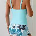 B2prity Women's Tankini Swimsuit Tummy Control Ruched Two Piece Bathing Suit Push Up Modest Swim Suits with Shorts (L, Blue)
