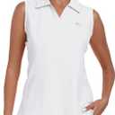 MoFiz Women's Sleeveless Golf Polo Shirts Tennis V Neck UPF 50+ Quick Dry Lightweight Athletic Collared Tank Tops (White, S)