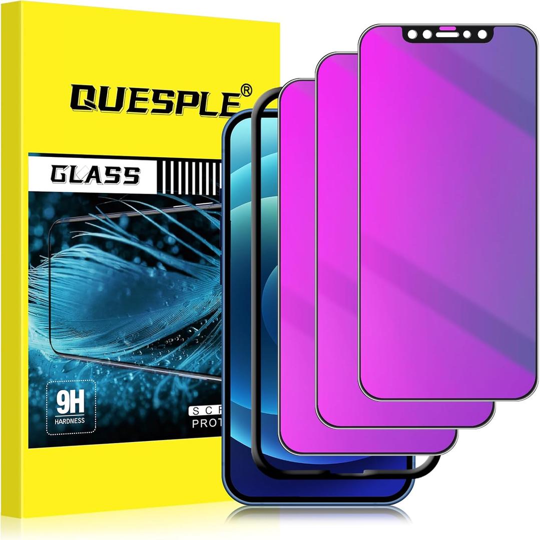 3 Pack for iPhone 12/ iPhone 12 Pro Privacy Screen Protector, Eye Protection Full Coverage Purple Colorful Anti Spy Tempered Glass Film, No Bubble Easy Installation Frame
