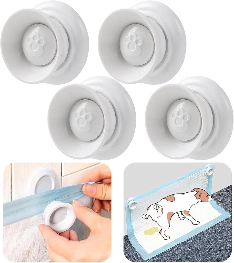 (4-Pack) Potty Training Pad Magnetic Holder Compatible with Any Size of Puppy Pee Pads Perfect for Leg-Lifting Marking Dogs, Strong Magnets Will Stick on Most Flat Surfaces - White Paw (Claw)