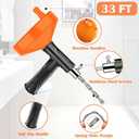 Drain Snake Auger 33 Feet, Plumbing Snake Drain Hair Clog Removal Tool, Heavy Duty Toilet Snake Auger, Sink Unclogger Drain Cleaner Tool for Bathroom Kitchen Tub Shower Drain Clog Remover with Gloves