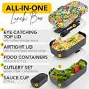 Insulated Stackable Bento Box for Adults with Reusable Chopsticks Japanese Lunch Box Microwavable & Leak Proof Lunch Containers for Men & Women Modern Cute Food Container with Compartments (Black) (American Comic Box)