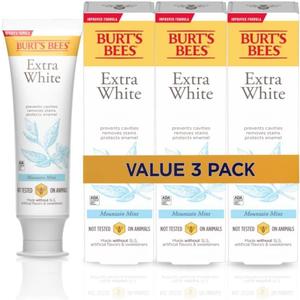 Burt's Bees Extra White Toothpaste, Fluoride Toothpaste, Natural Flavor, Mountain Mint, 4.7 oz, Pack of 3