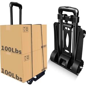 Folding Hand Truck-200 Lbs Trolley Utility Cart, Portable 4-Wheels Lightweight Utility Cart,90KG Heavy Duty Luggage Cart for Moving Airport Travel Shopping and Office Use