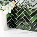 FunStick 30-Sheets Green Herringbone Peel and Stick Backsplash Tile Sticker for Kitchen Bathroom 12"x12" Removable Stick on Backsplash Tiles for Kitchen Shower Wall Tiles Renter Friendly Back Splashes