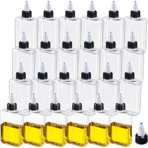 Yaomiao 3.4 oz Small Squeeze Bottles with Twist Top Caps for Liquids, 100ml Condiment Squeeze Containers Plastic Clear Dispensing Bottles for Travel, Camping, Kitchen, Vinegar, Oils, Sauce(24 Pcs)