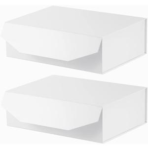 2Pcs 13x9x4 Inches White Gift Boxes with Lids for Presents Magnetic gift box White Large Gift Box for Bridesmaid ProposalGroomsman (Glossy White)