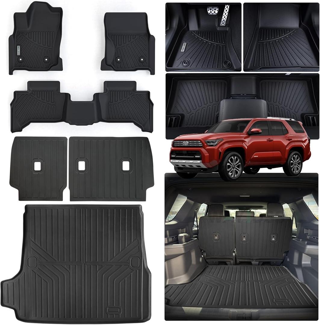Floor Mats for 2025 Toyota 4Runner GasNon Hybrid EV & i-Force MAX 5-Seater with Trunk Mat, 6PC TPE All-Weather Set - Scanned Floor+Cargo+Seatback Mats, Non-Slip Odorless Fit Accessories