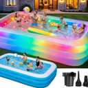 Inflatable Pool for Adults and Kids, 130"x72"x22" Full Size Inflatable Pools with Lights & Pump, Large Blow Up Pool for Family, Thickened Inflatable Swimming Pool for Outdoor Backyard