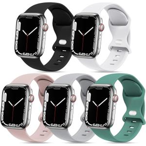 [5 PACK] STG Sport Watch Band Compatible with Apple Watch Band 38mm 40mm 41mm 42mm 44mm 45mm 49mm Soft Silicone Replacement Sport Strap Compatible for iWatch Ultra SE Series 8/7/6/5/4/3/2/1