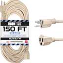Iron Forge Cable Weatherproof 150 Ft Outdoor Extension Cord - 16/3 SJTW Heavy Duty Light Brown Extension Cord 3 Prong - 10 Amp Exterior Power Cable (Beige)