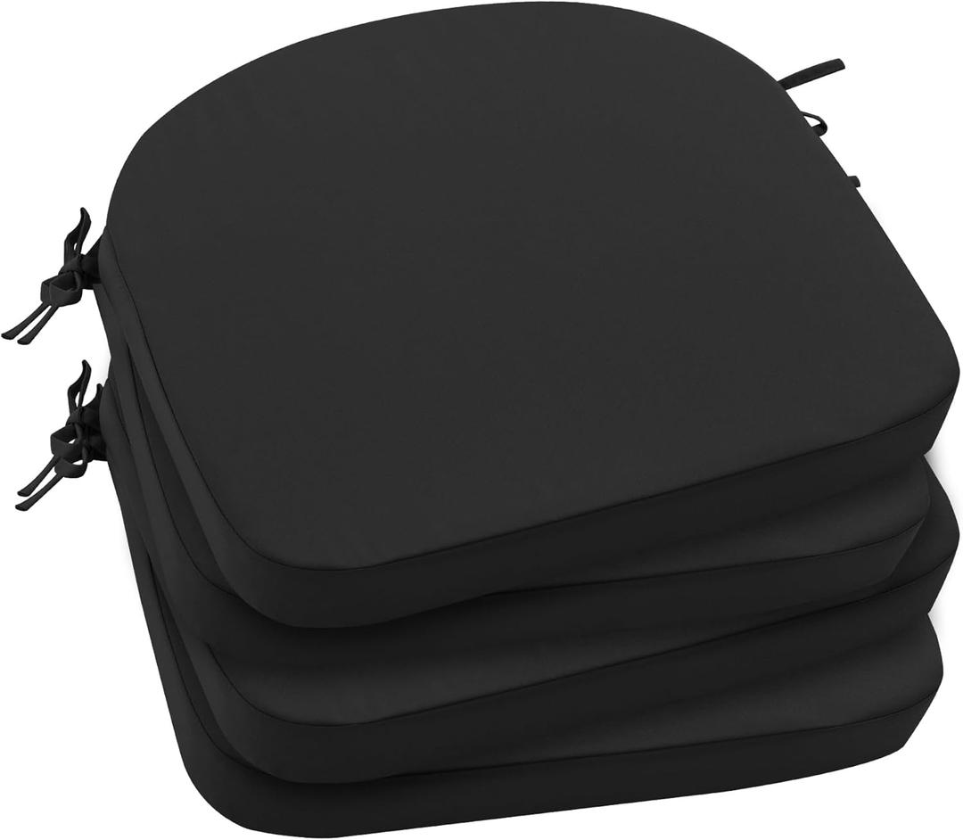 Outdoor Chair Cushions Set of 4: Waterproof & Fade Resistant Patio Furniture Cushions - 18.5 x 16 x 2 Inch Non Slip Round Corner Seat Cushion Pads with Removable Cover for Garden Yard Lawn, Black