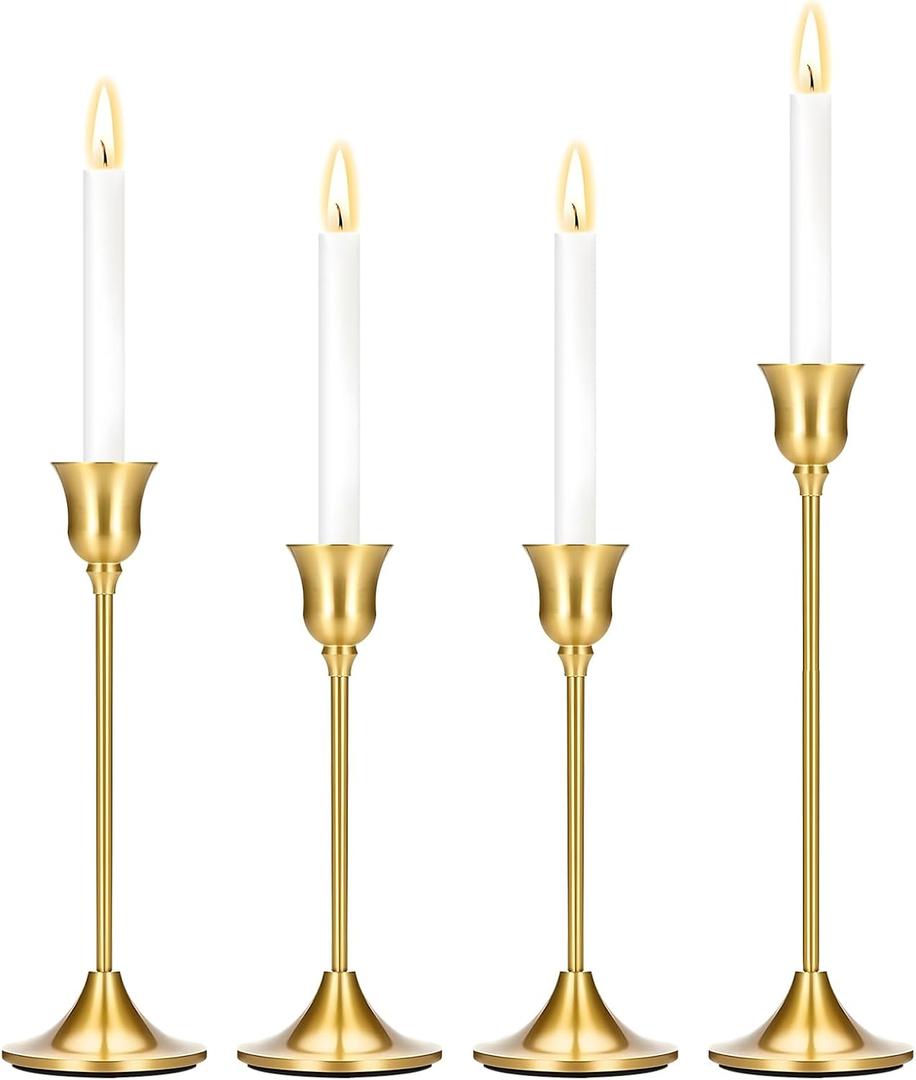 4PCS Candle Holder, Taper Candle Stick Holder - Gold Candle Holders, Holders Vintage Decor Dinner Table Dining Room Centerpieces Decorations for Wedding Fireplace Mantel.(Candles are not Included)