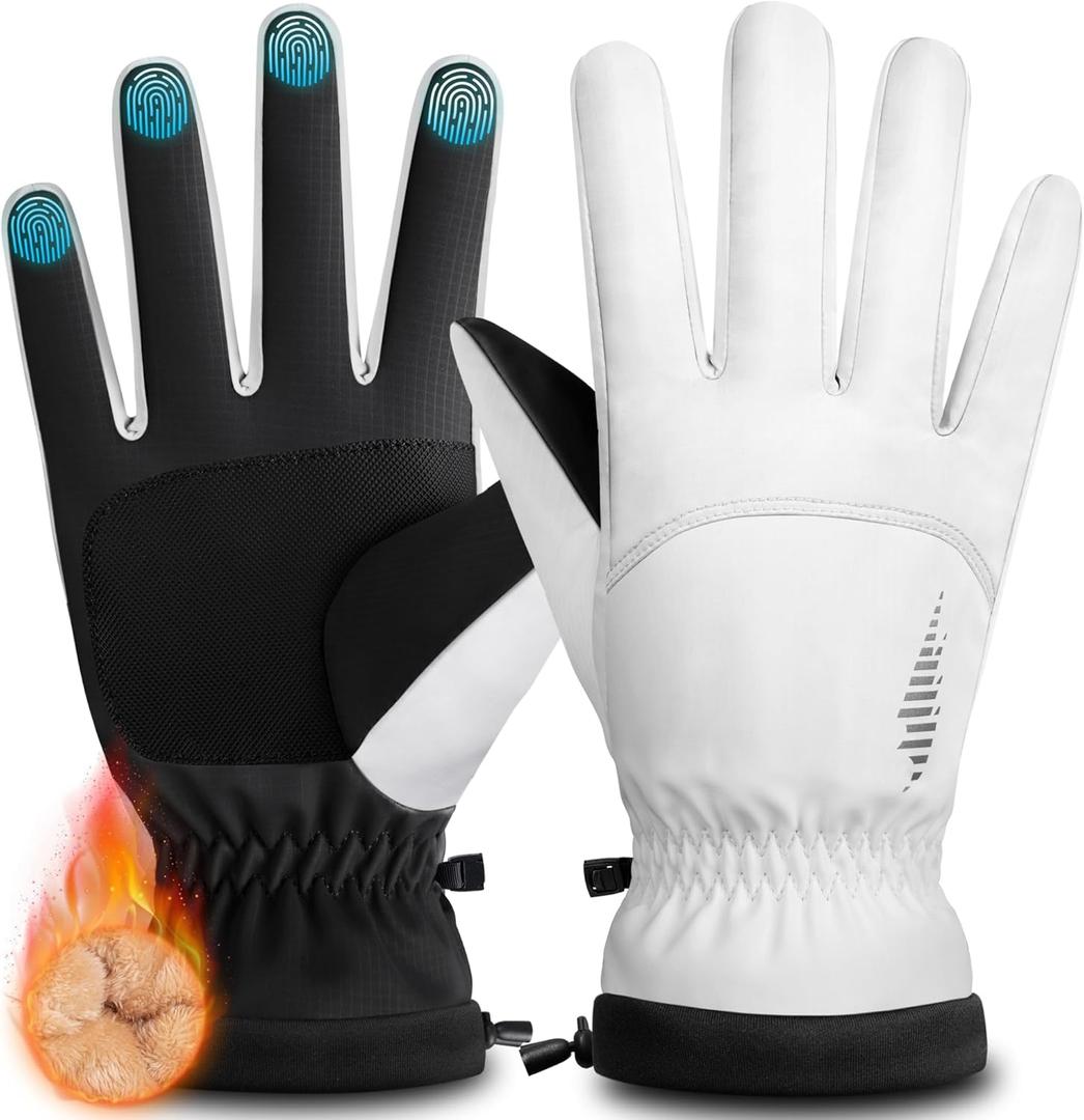 rivmount Winter Waterproof Ski Snow Warm Gloves for Women Men, Windproof Cold Weather Thermal with Touchscreen Fingers, for Running Driving Cycling Hiking Biking Outdoor Sports Daily Work (Large, White)