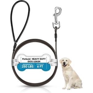 Petbobi Chew Proof Dog Leash - 6FT Metal Cable with Comfortable Padded Handle, Heavy Duty Dog Leashes for Walking Training Jogging, Brown Lead Rope for Large Medium Pets Teething Puppies, 1pc