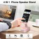 2026 Gifts for Mom Dad, Adjustable Cell Phone Stand with Wireless Induction Bluetooth Speaker, HD Surround Sound & RGB Rhythm Lights, Foldable Portable Stand for Desk, Kitchen Counter, Home Office