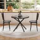 ChooChoo Round Dining Table for 2, Farmhouse Wood Kitchen Table, Circle Dinner Table for Kitchen & Dining Room, Small Space, 31.5In, Black, 31.5 Inch Diameter
