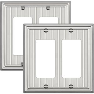 Metal Wall Plate for Electrical Outlets, Decorative Brushed Nickel Switch Plates Outlet Cover, Light Switch Cover Plate, 2-Gang Wall Plates (Double Decorator, 2 Pack)